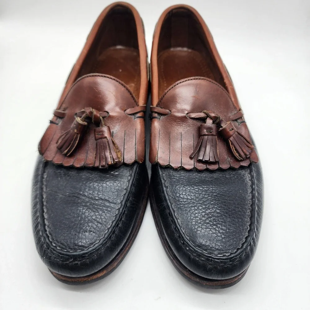 Allen Edmonds Nashua Loafers Men 11 B Narrow Black Brown Leather Kiltie Tassel